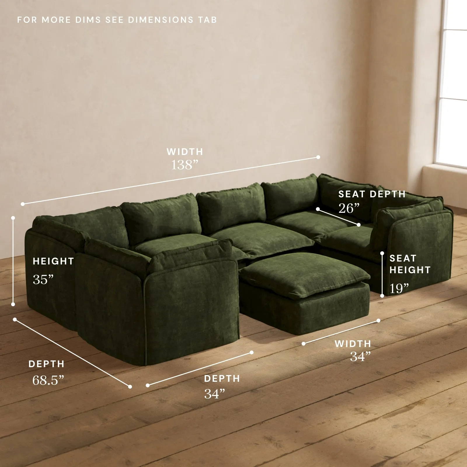 Modular Performance 6-Seater U-Sectional   Ottoman in Olive | Relaxed Blend