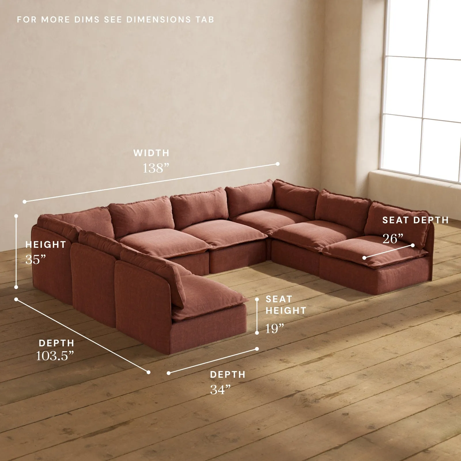 Modular Performance 8-Seater Open-Ends U-Sectional in Chestnut | Relaxed Blend