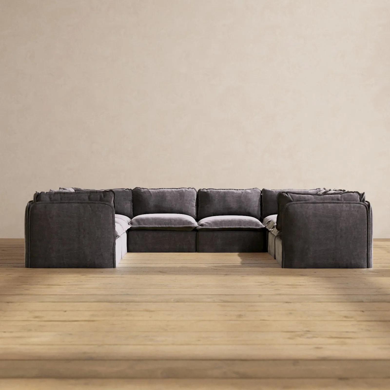 Modular Performance 8-Seater U-Sectional in Cinder | Relaxed Blend