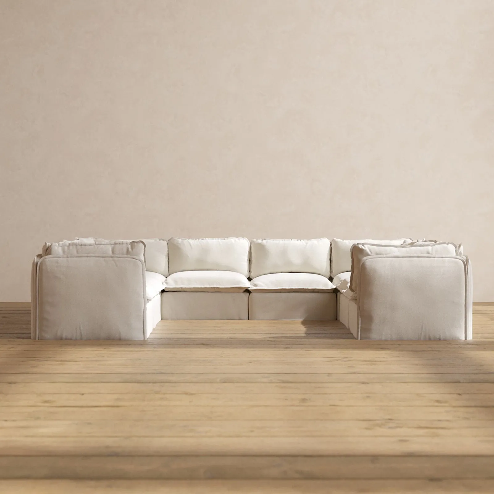 Modular Performance 8-Seater U-Sectional in Flour | Relaxed Blend