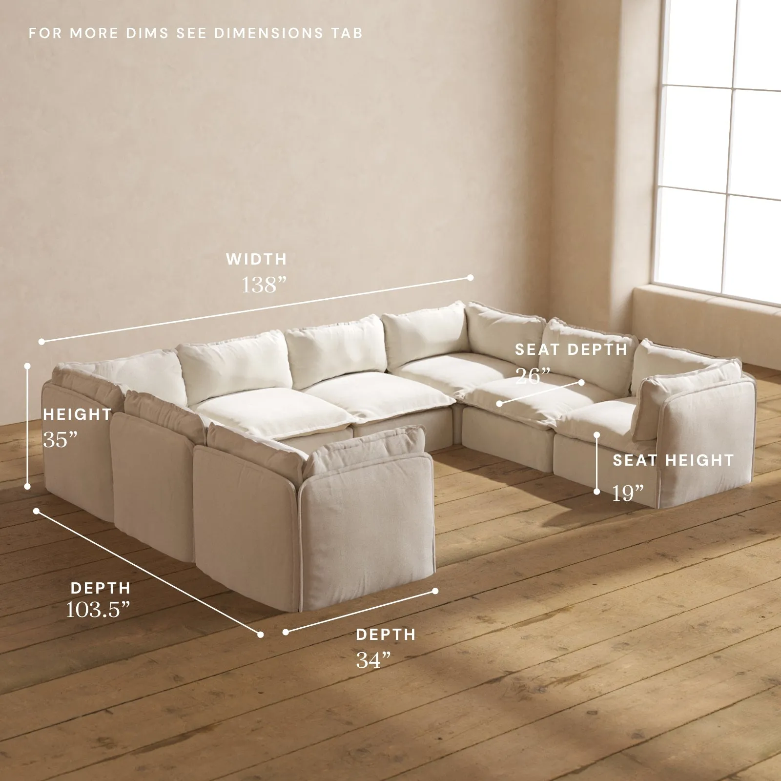 Modular Performance 8-Seater U-Sectional in Flour | Relaxed Blend