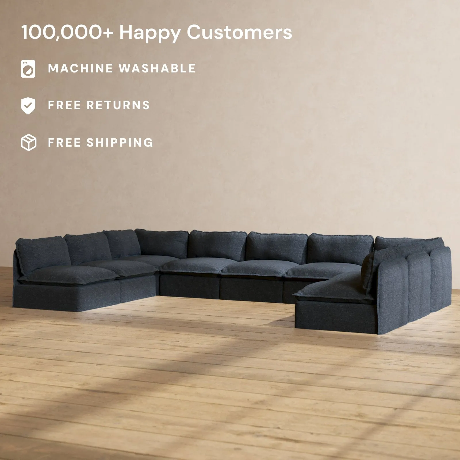 Modular Performance 9-Seater Open-Ends U-Sectional in Indigo | Relaxed Blend