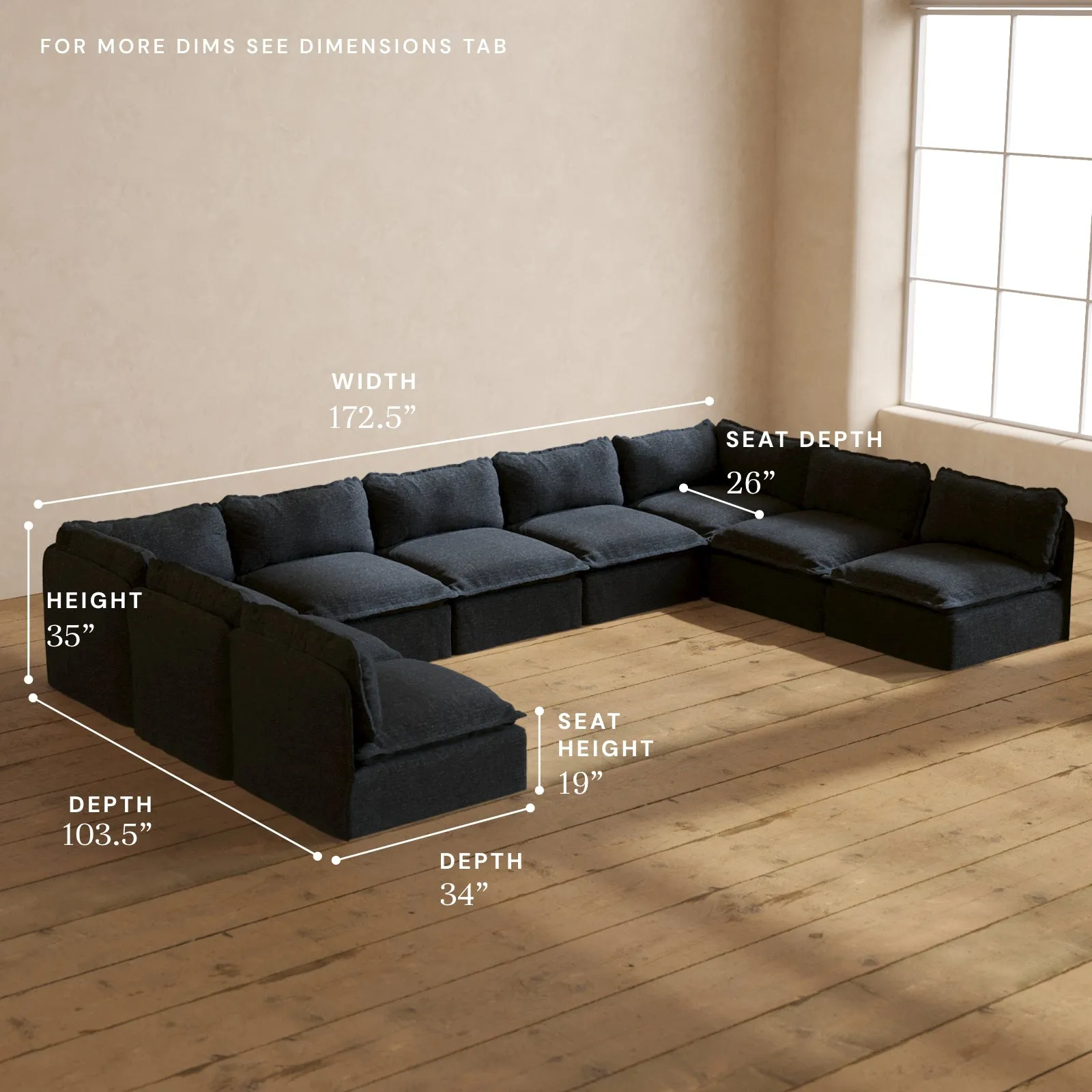 Modular Performance 9-Seater Open-Ends U-Sectional in Indigo | Relaxed Blend