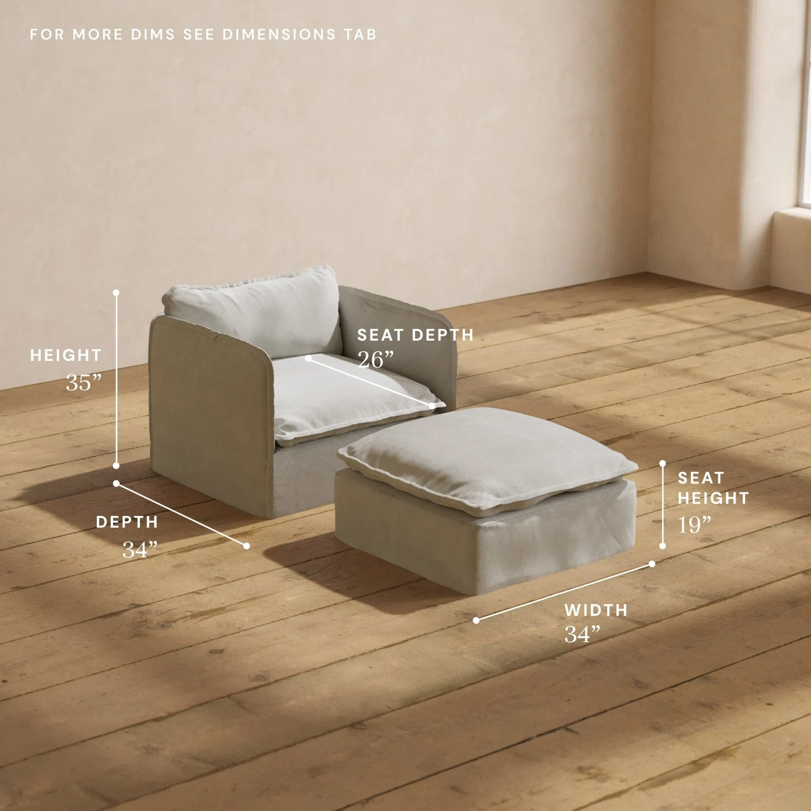 Modular Performance Armchair & Ottoman in Cloud | Relaxed Blend