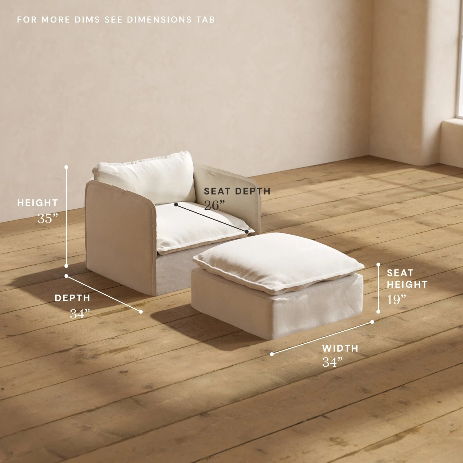 Modular Performance Armchair & Ottoman in Flour | Relaxed Blend