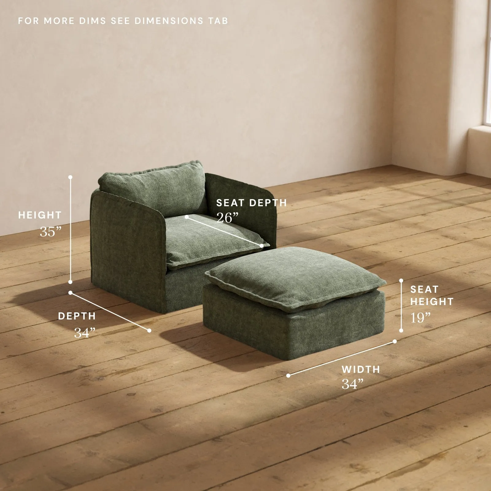 Modular Performance Armchair & Ottoman in Willow | Relaxed Blend