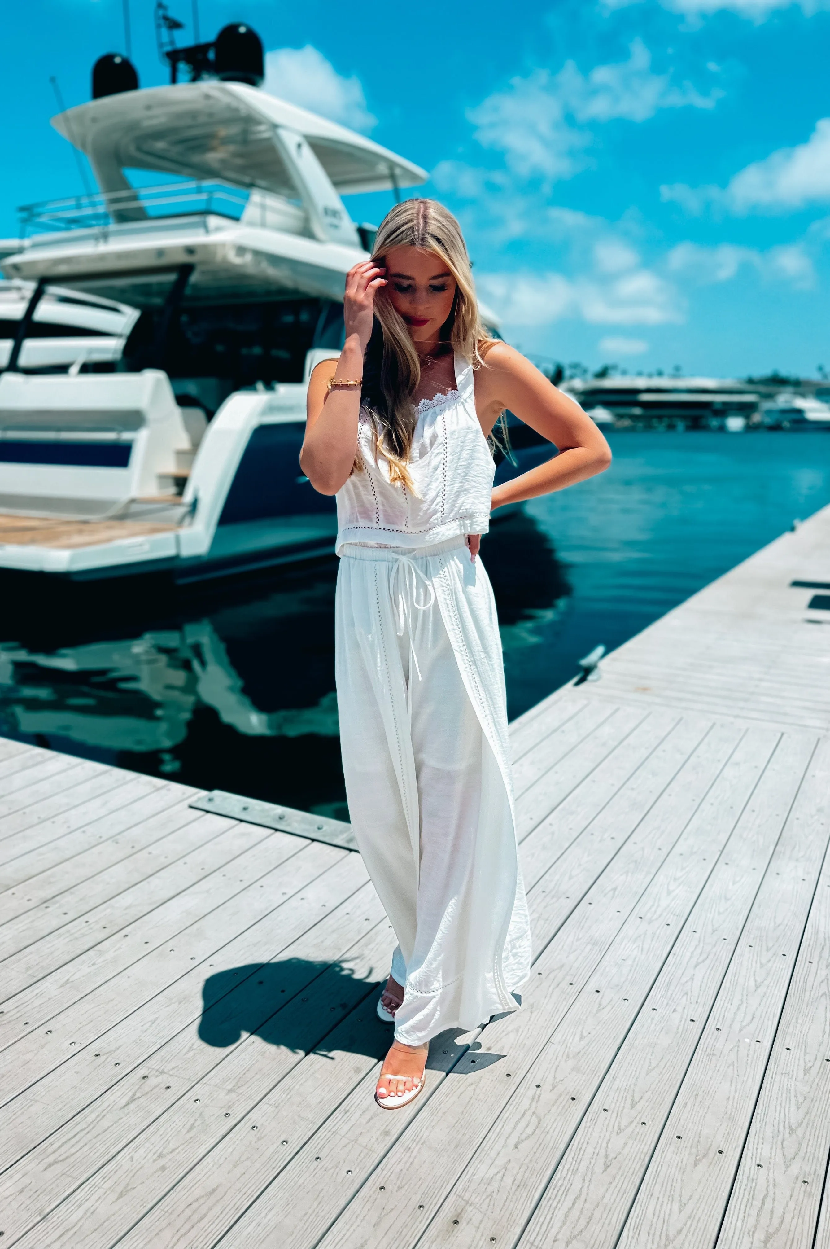 Mykonos Crochet Linen Pants White