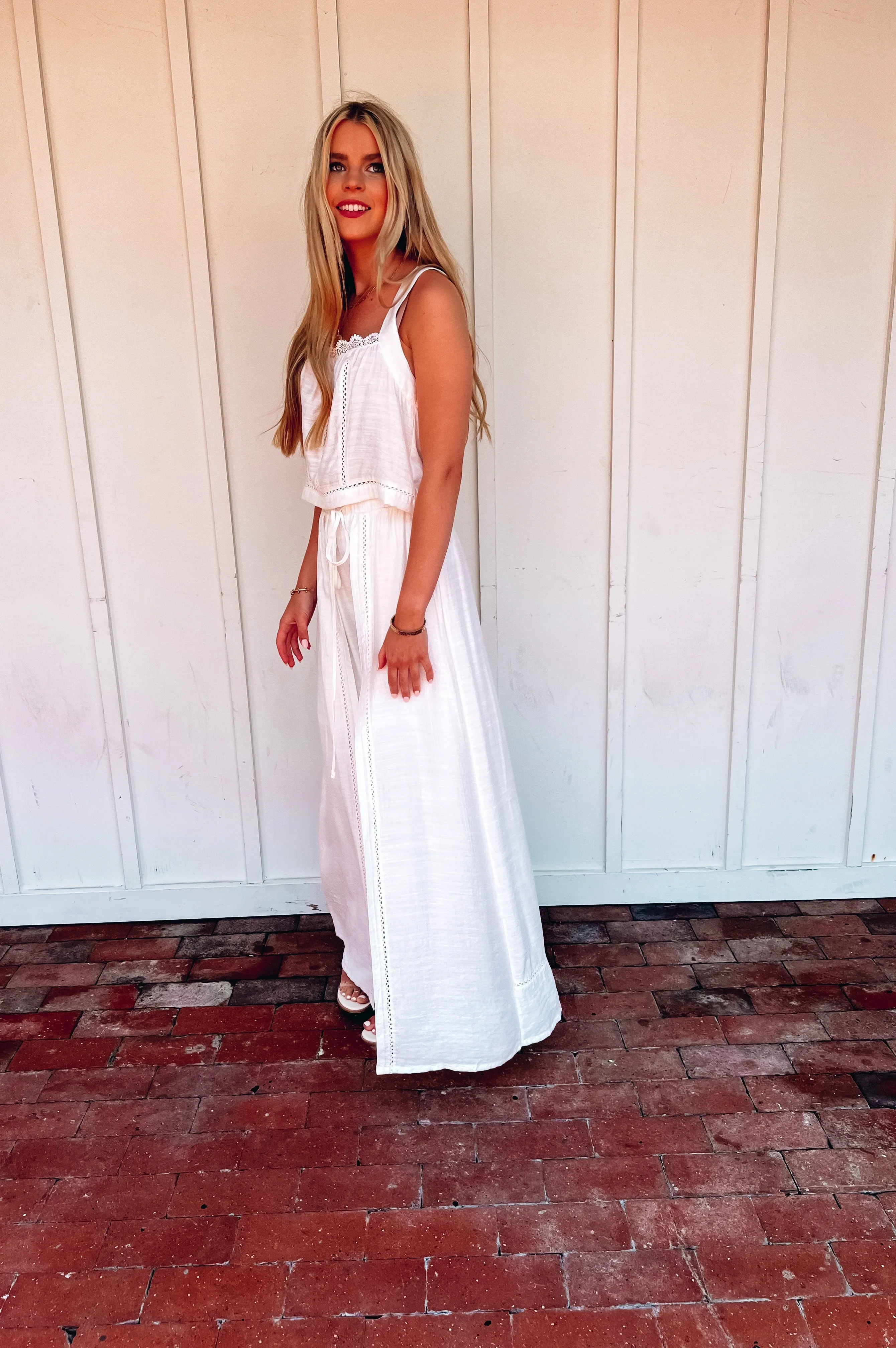 Mykonos Crochet Linen Pants White