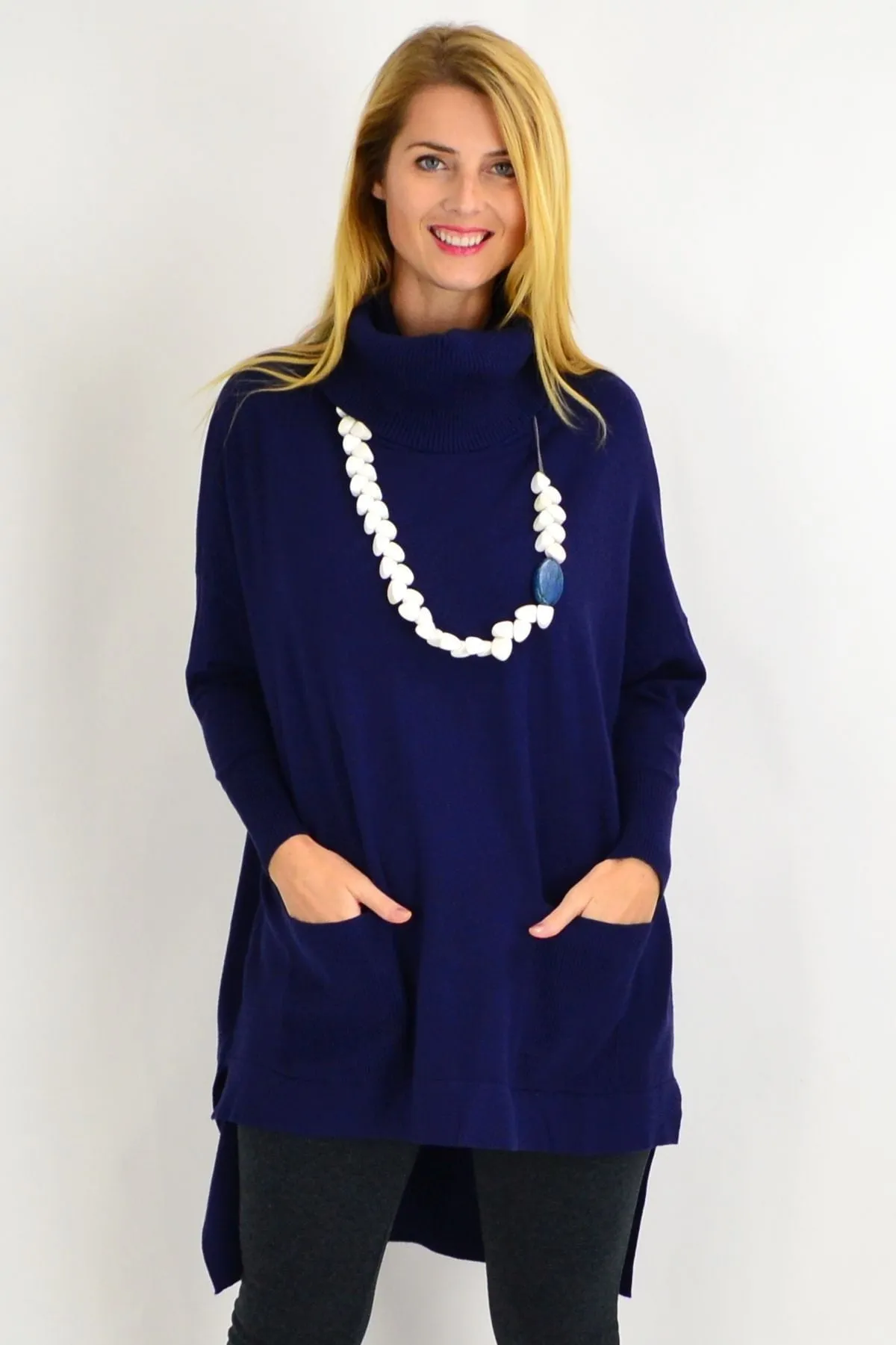 Navy Blue Taylor Winter Knit Tunic Top