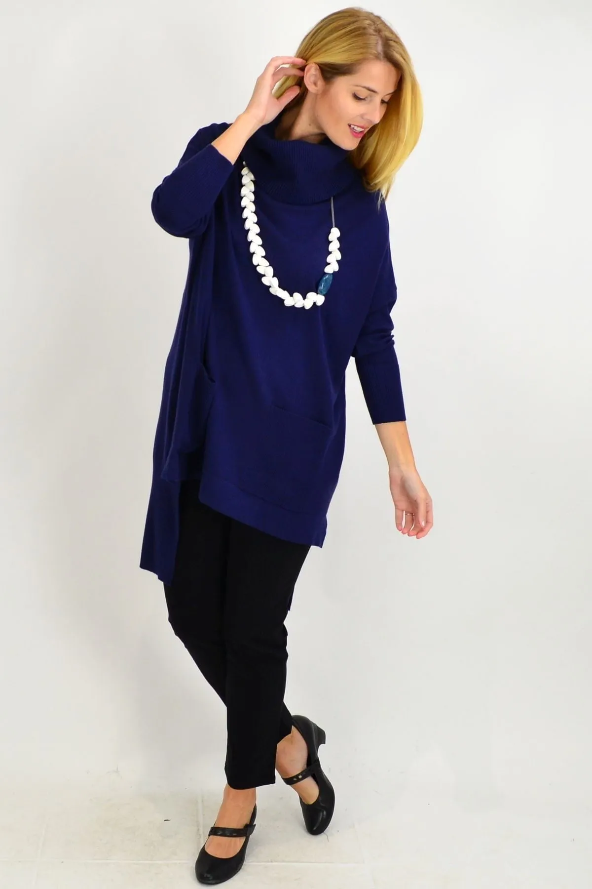 Navy Blue Taylor Winter Knit Tunic Top