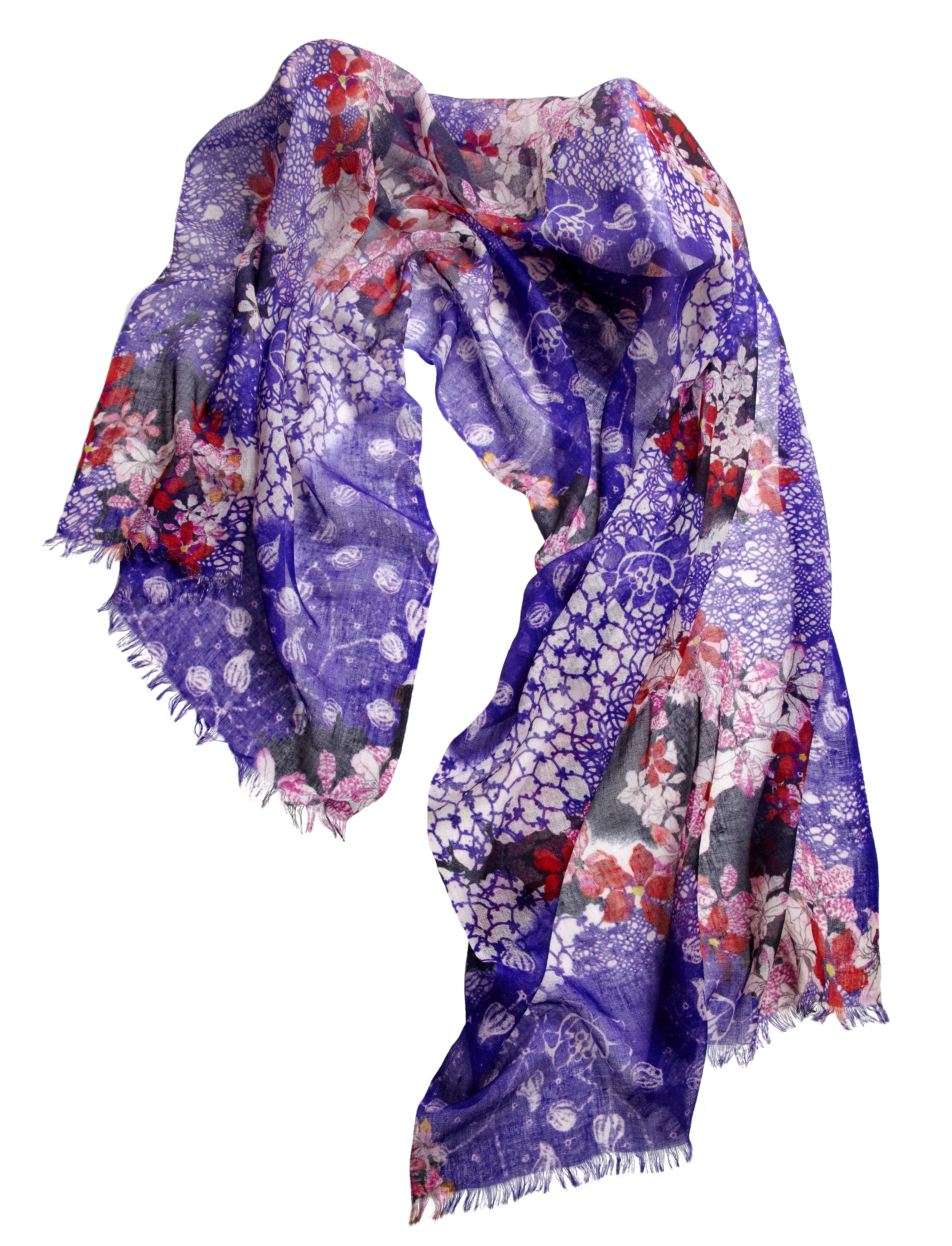 Purple Floral Abstract Silk Cashmere Scarf