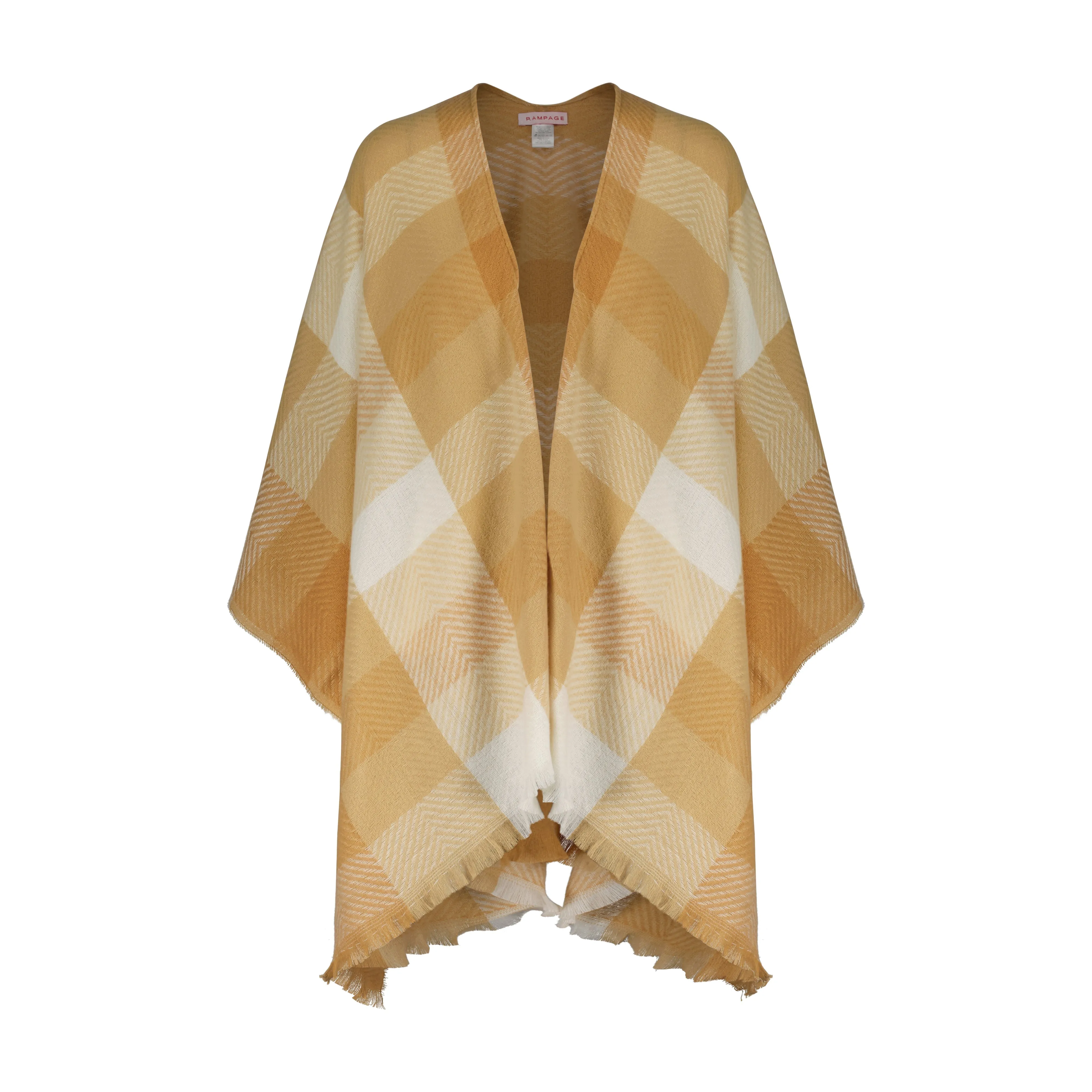 Rampage Women's Checkerboard Plaid Herringbone Woven Ruana Open Front Shawls - Stylish Wrap Cape