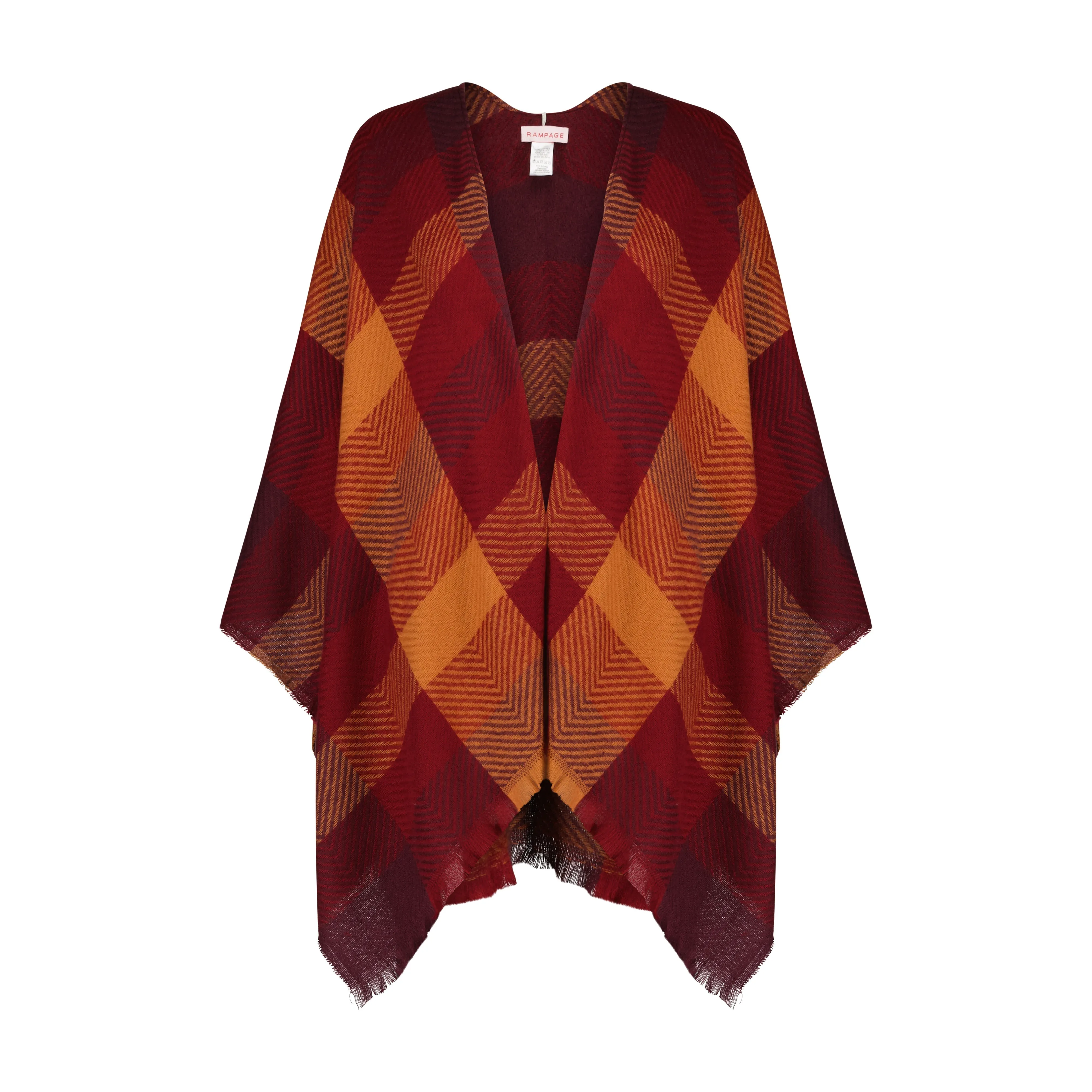 Rampage Women's Checkerboard Plaid Herringbone Woven Ruana Open Front Shawls - Stylish Wrap Cape