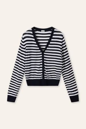 RARA superfine wool cardigan (Navy stripe)