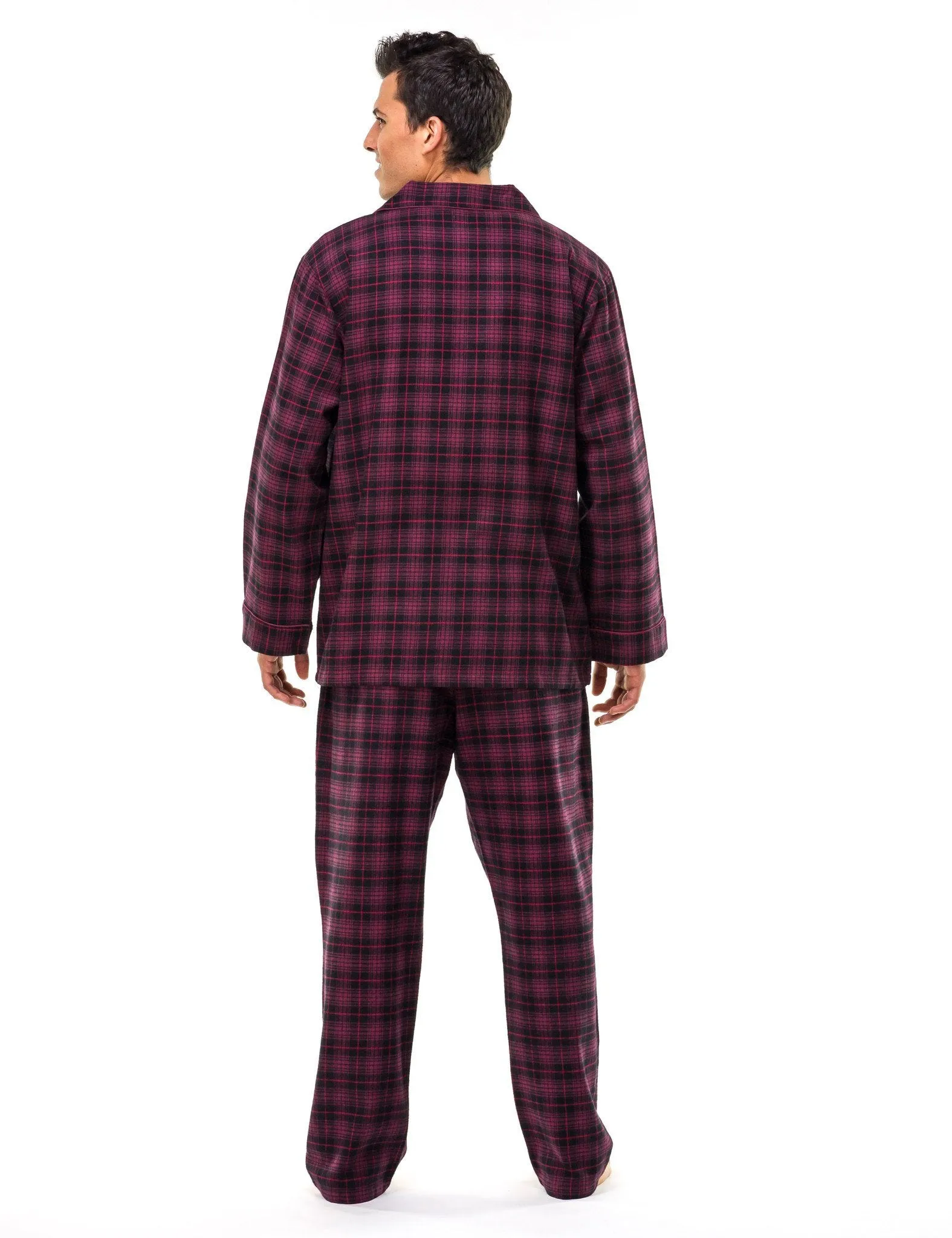 Relaxed Fit Men's Premium 100% Cotton Flannel Pajama Sleepwear Set - Black/Burgundy Plaid