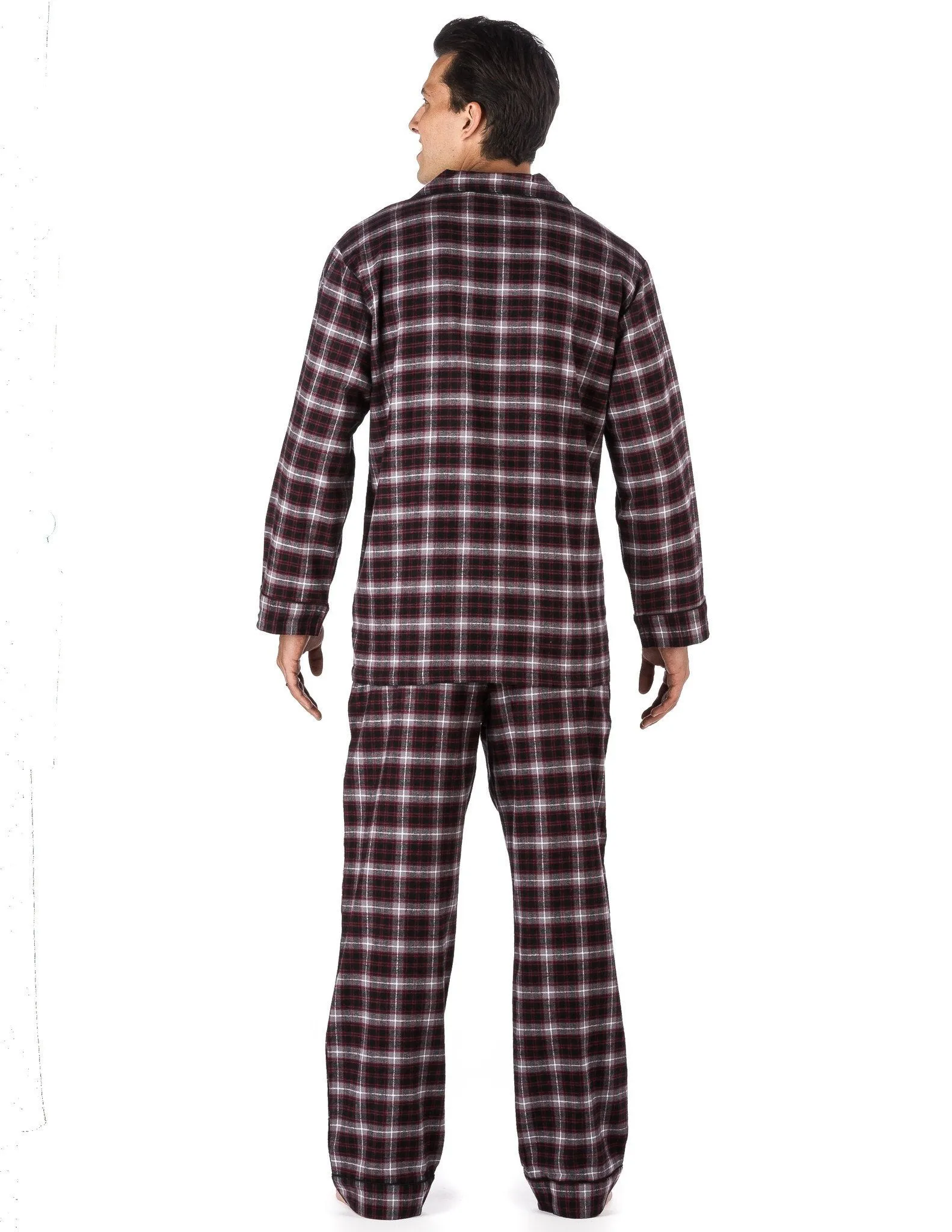 Relaxed Fit Men's Premium 100% Cotton Flannel Pajama Sleepwear Set - Grey/Burgundy Plaid