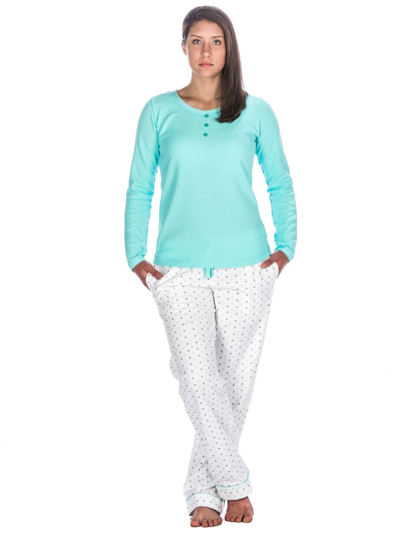 Relaxed Fit Women's Cotton Flannel Lounge Set with Crew Neck Top