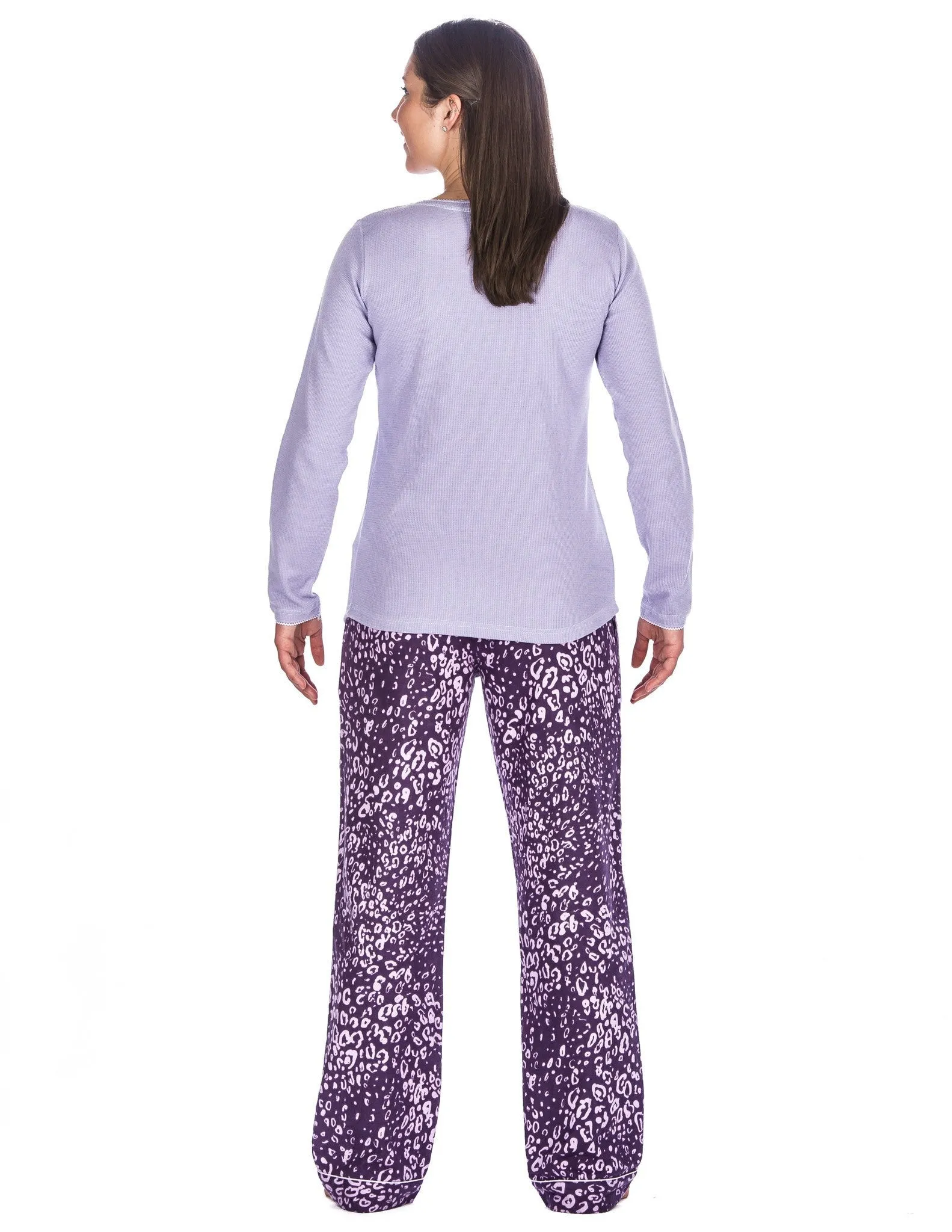 Relaxed Fit Women's Cotton Flannel Lounge Set with Crew Neck Top