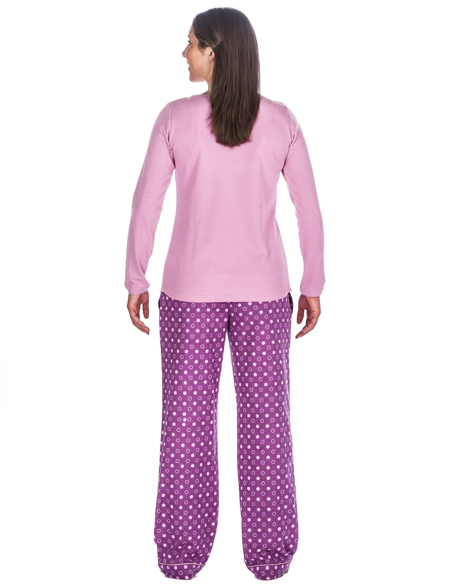 Relaxed Fit Women's Cotton Flannel Lounge Set with Crew Neck Top