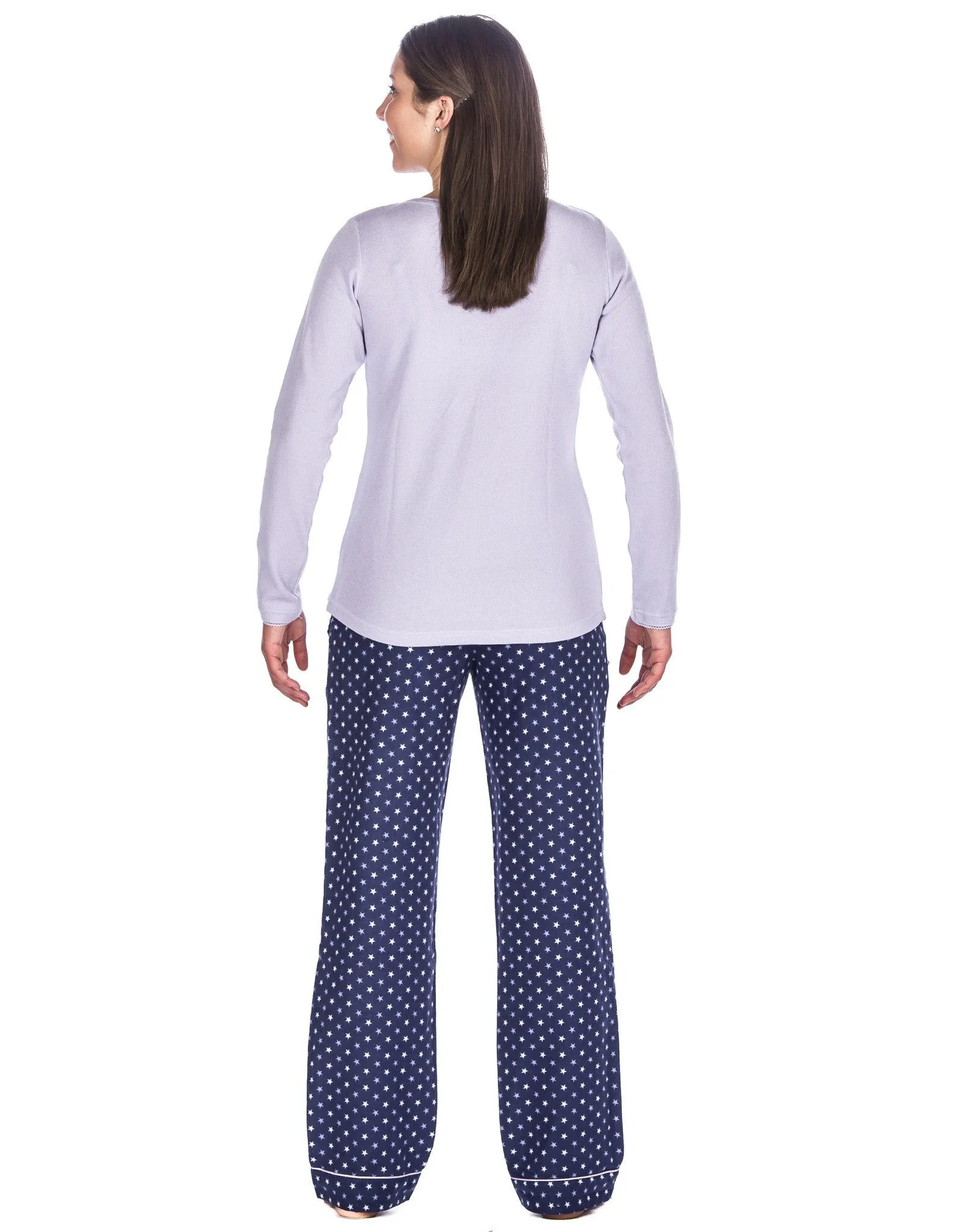 Relaxed Fit Women's Cotton Flannel Lounge Set with Crew Neck Top