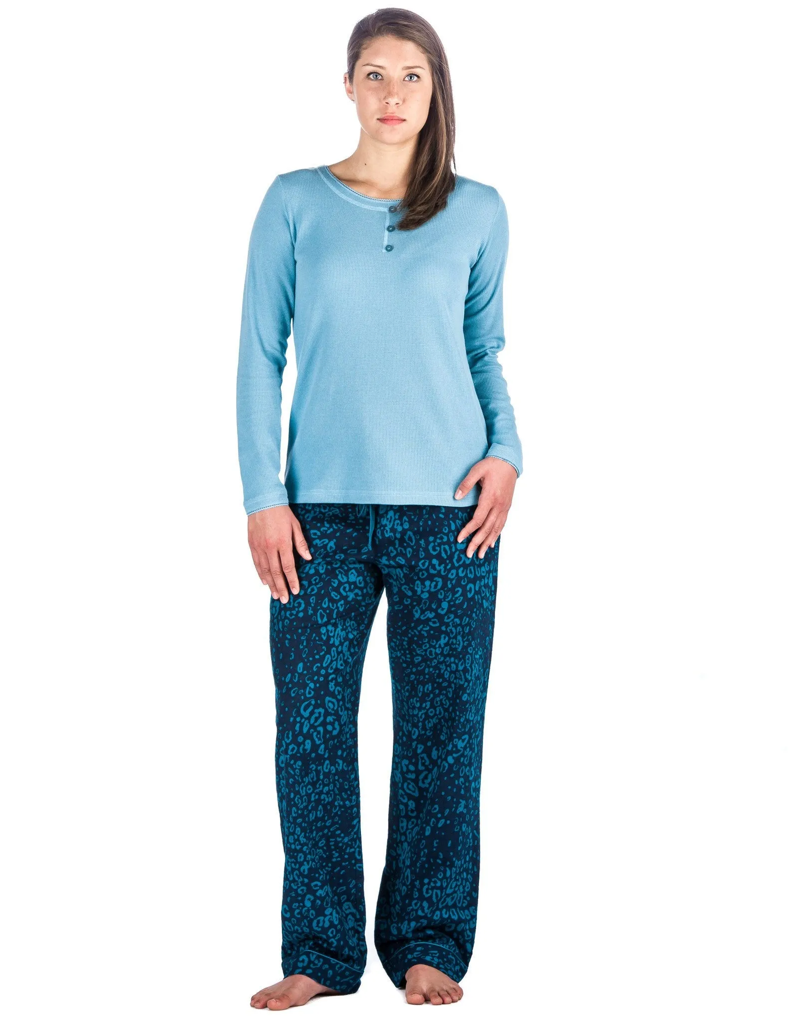 Relaxed Fit Women's Cotton Flannel Lounge Set with Crew Neck Top