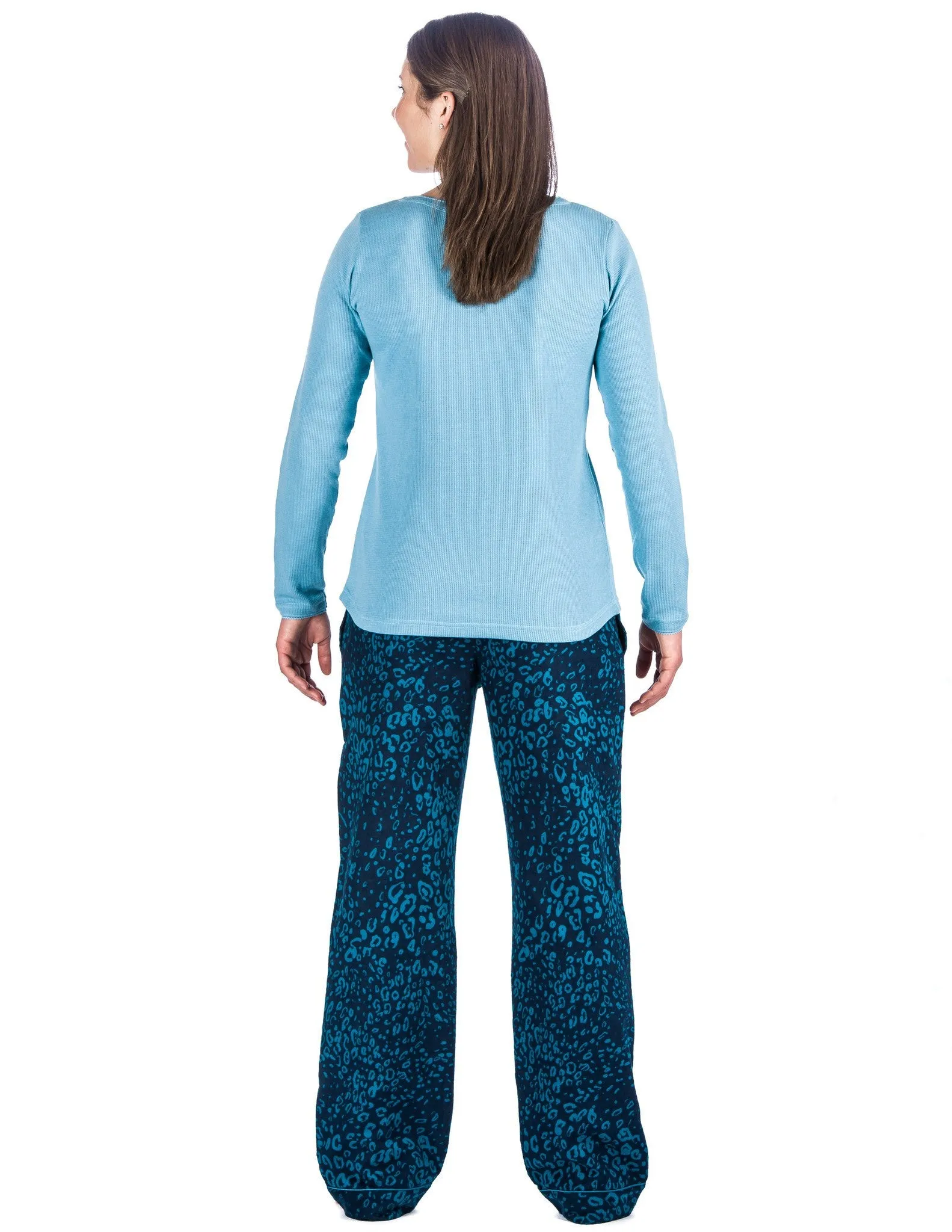 Relaxed Fit Women's Cotton Flannel Lounge Set with Crew Neck Top