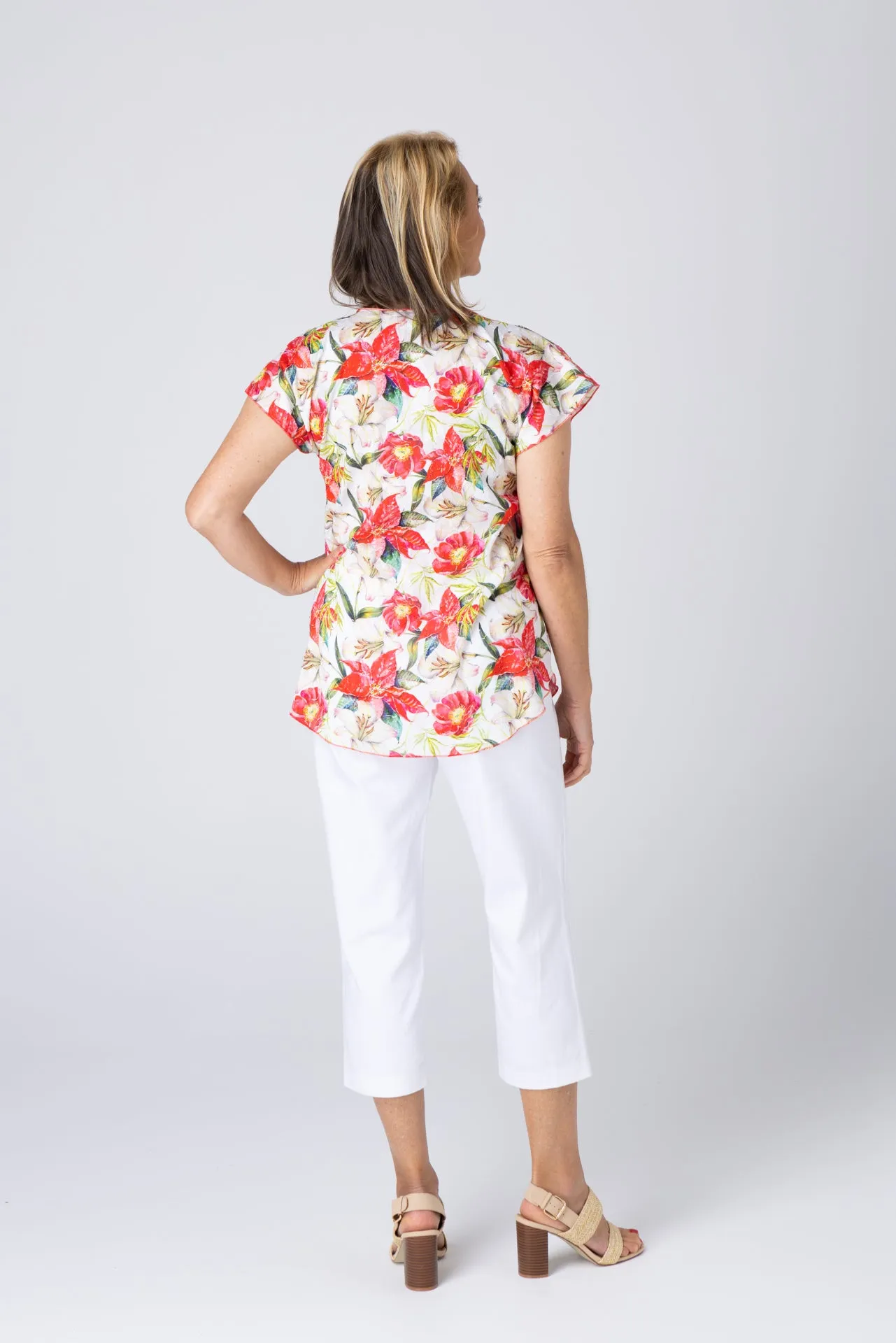 Rouge Print Short Sleeve Non-Crush Jacquard Cotton Top