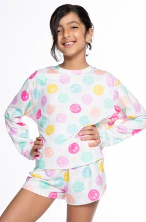 Simply Soft Long Sleeve Easy Tee & Dolphin Short - Ivory Multi Smile Stars