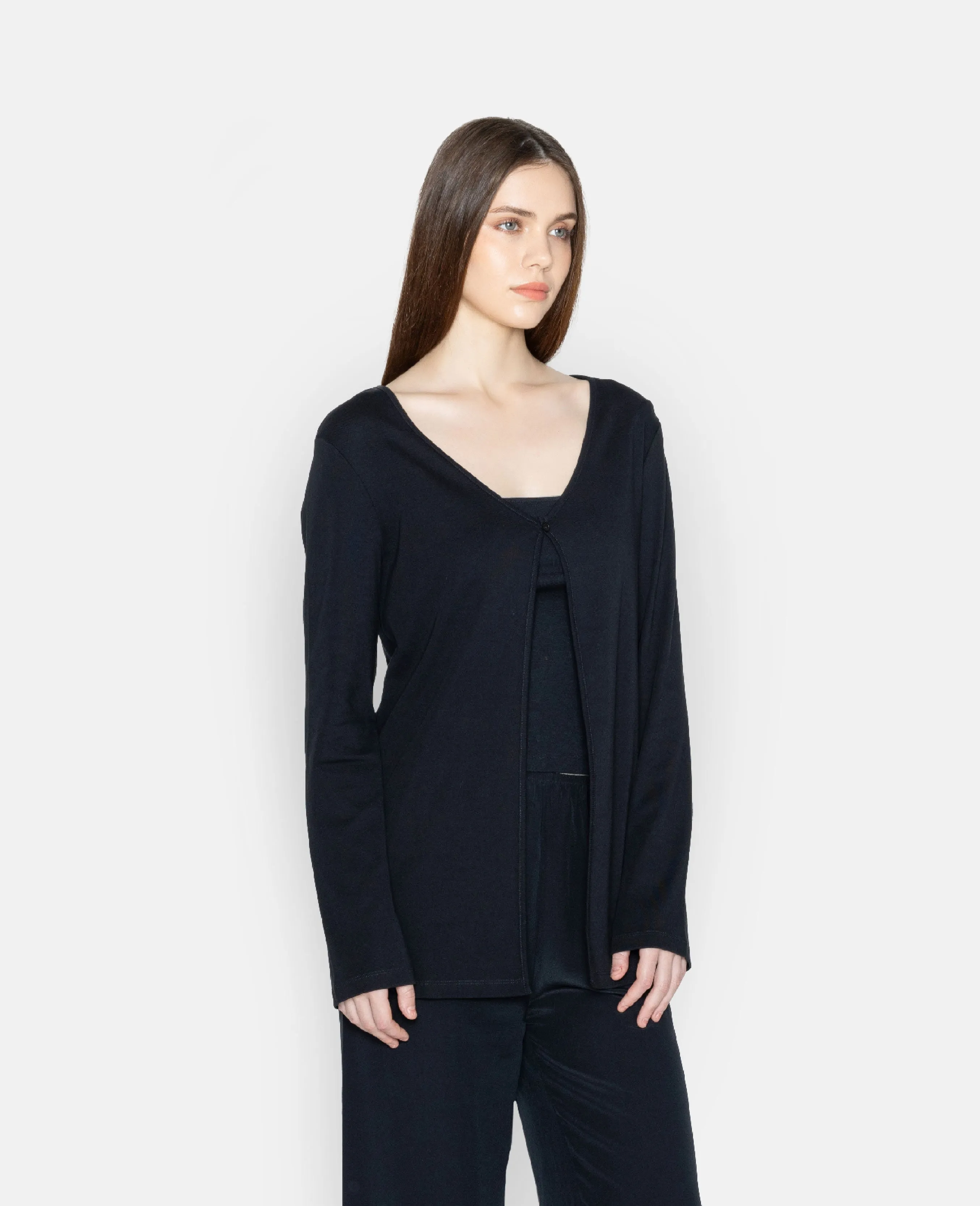 Supima Single Button Ribbed Cardigan