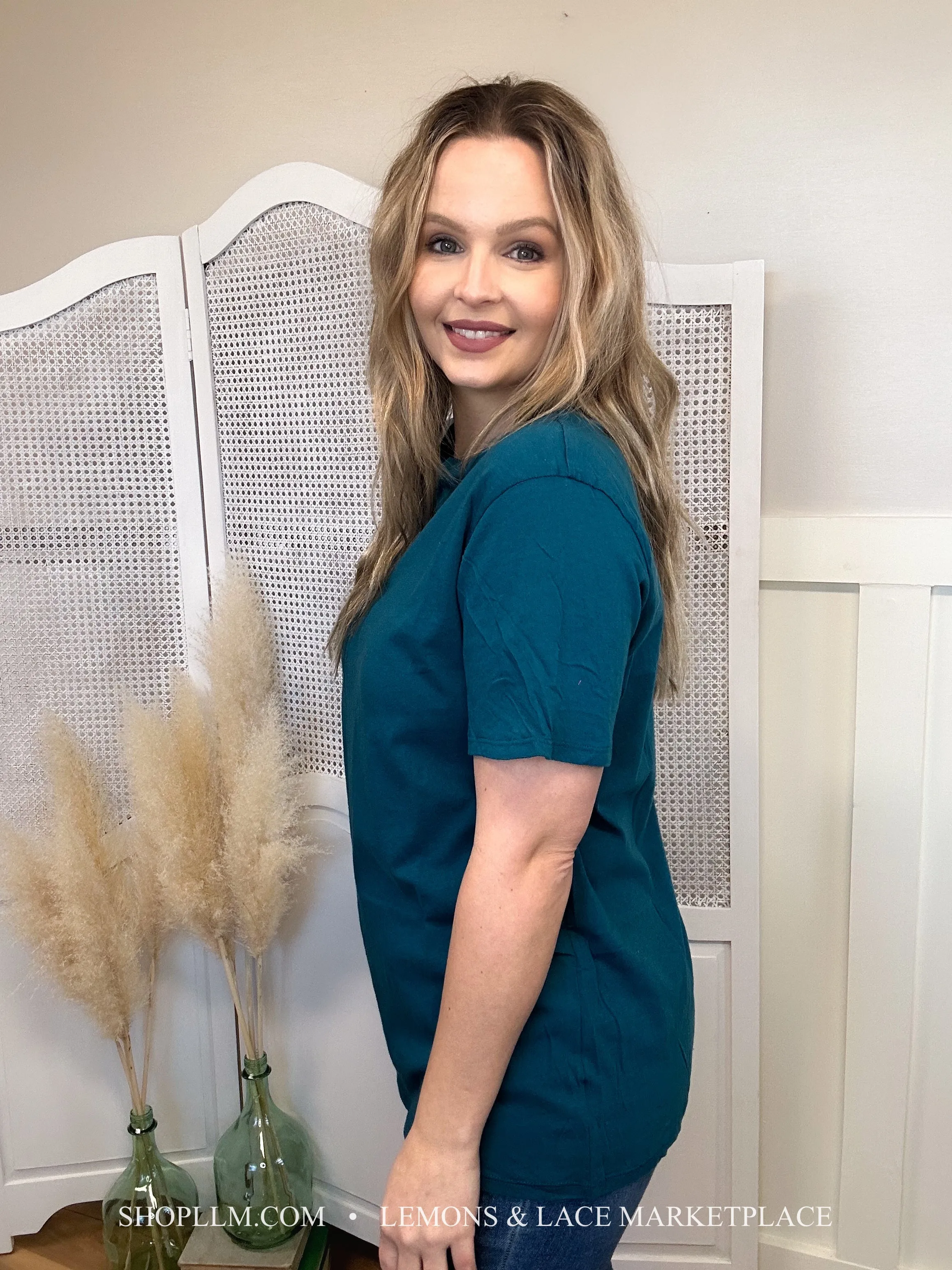 Teal Better Than Basic Boyfriend Tee Round Neck