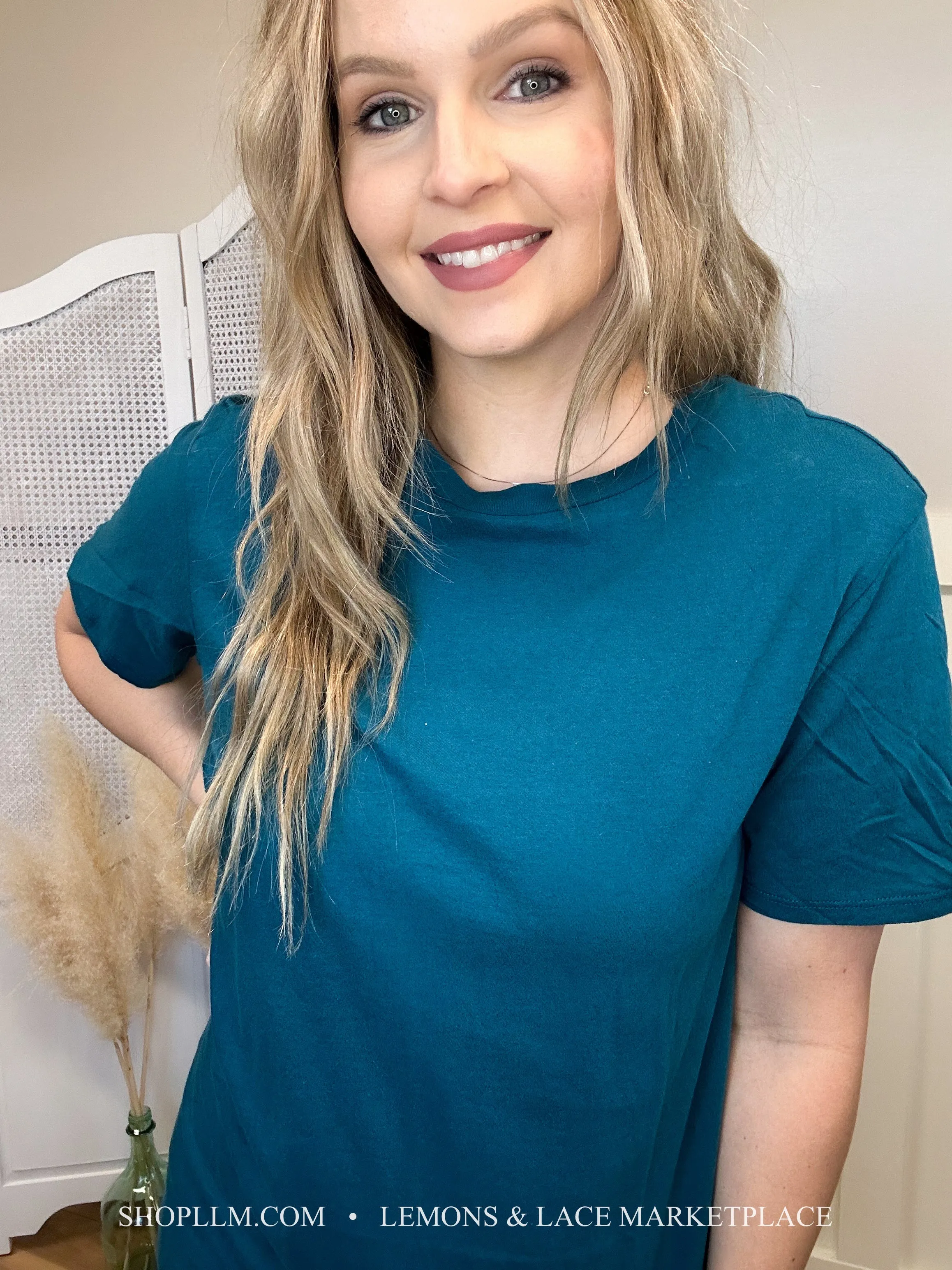 Teal Better Than Basic Boyfriend Tee Round Neck