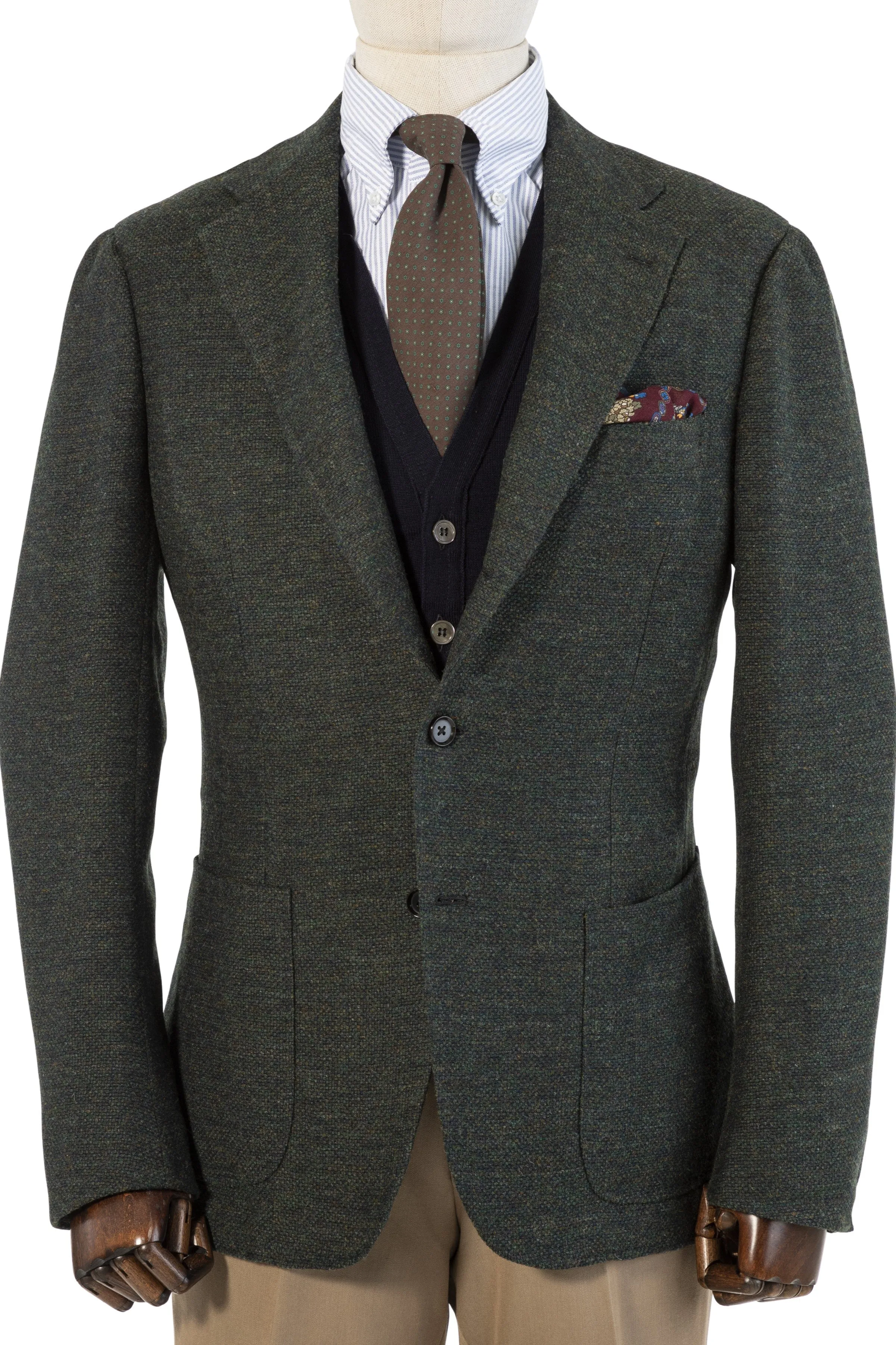 The Armoury by Ring Jacket Model 3 Olive Di Pray Leno Weave Shetland Wool Sport Coat