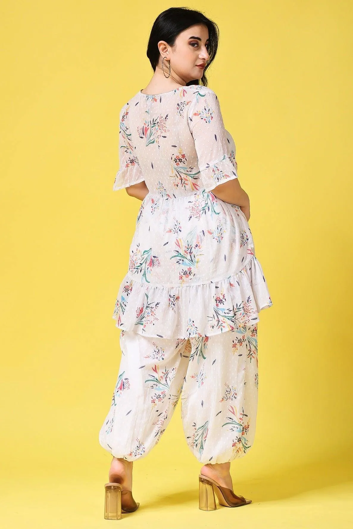 White Floral Dobby Printed Co-ord Set