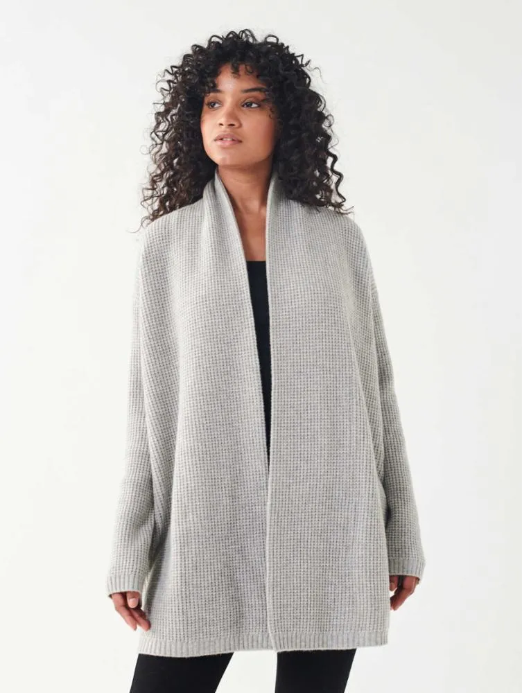 White   Warren - Cashmere Blend Waffle Coatigan in Fog Grey Heather