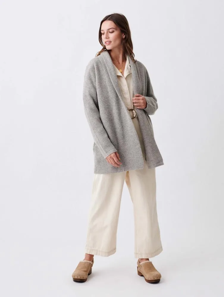 White   Warren - Cashmere Blend Waffle Coatigan in Fog Grey Heather