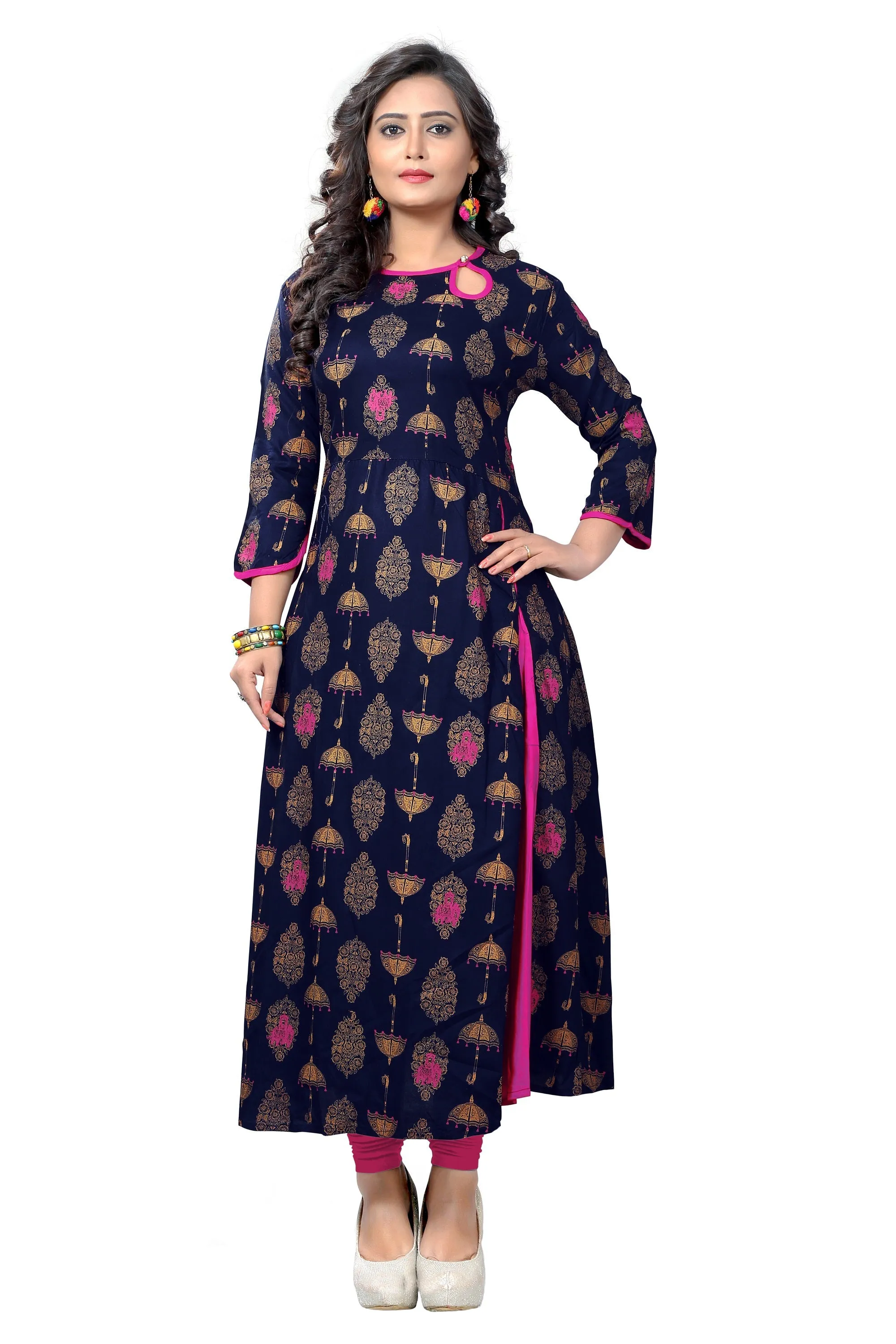 Women'S Blue Color Rayon A-Line Kurta Only