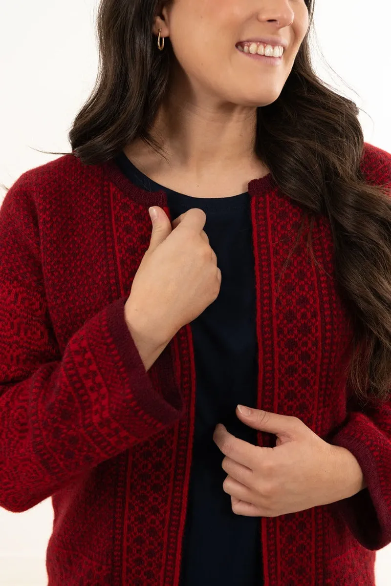 Womens Fair isle Towie Kimono Cardigan / Coatigan - Red