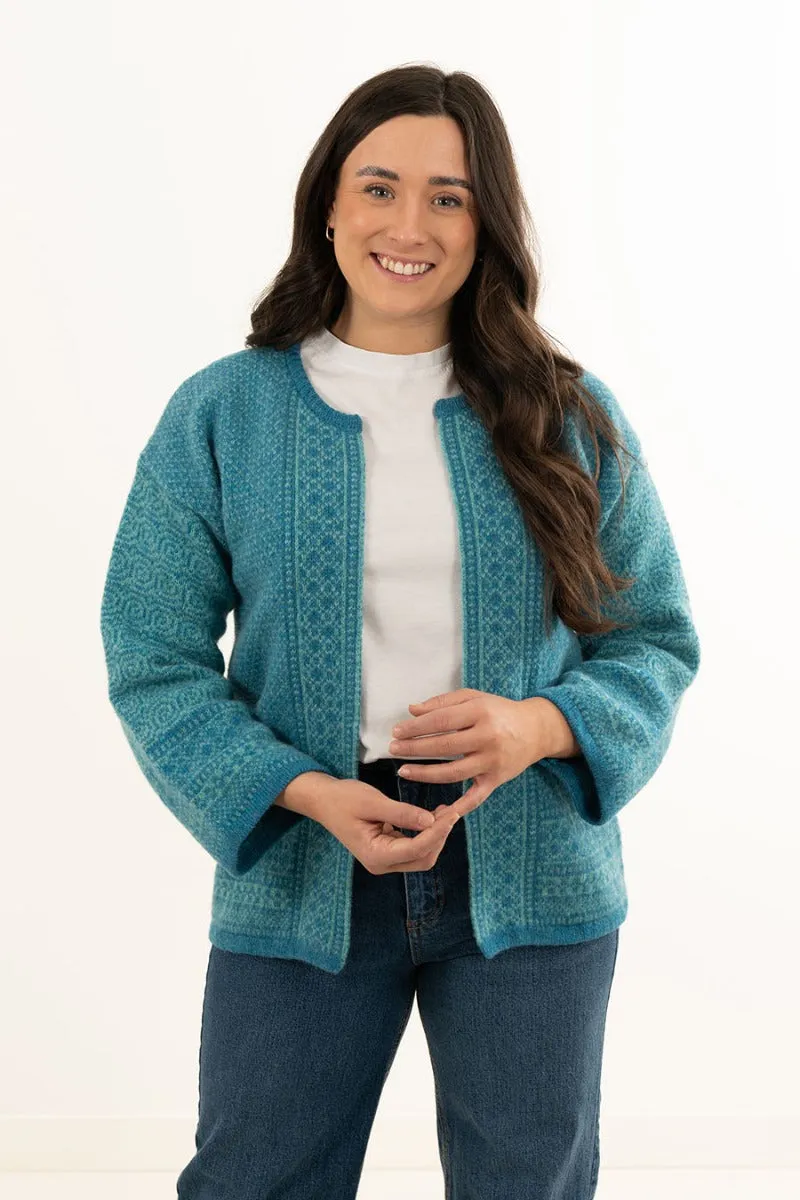 Womens Fair isle Towie Kimono Cardigan / Coatigan - Turquoise