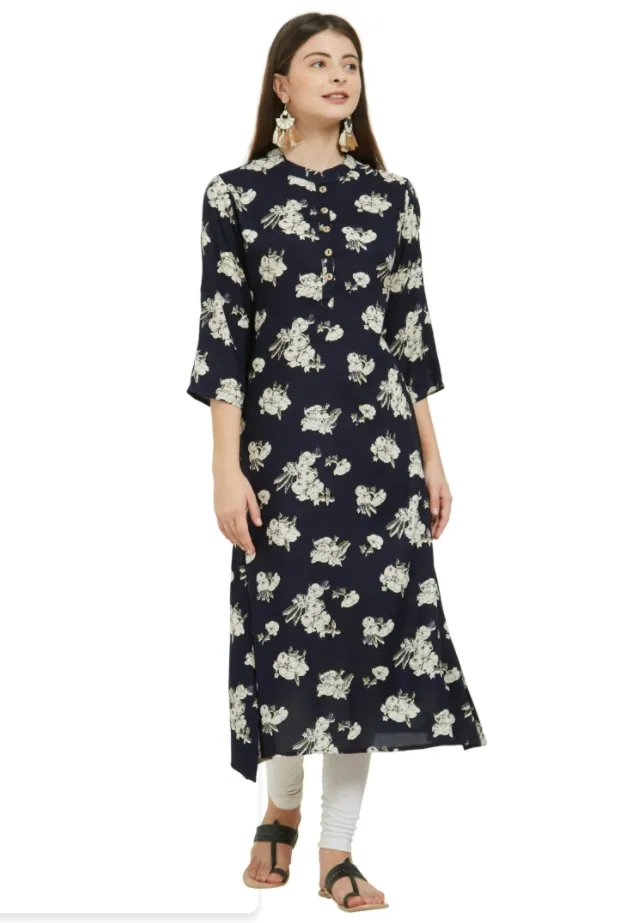 Women'S Navy Blue Color Rayon A-Line Kurta  (1Pc)