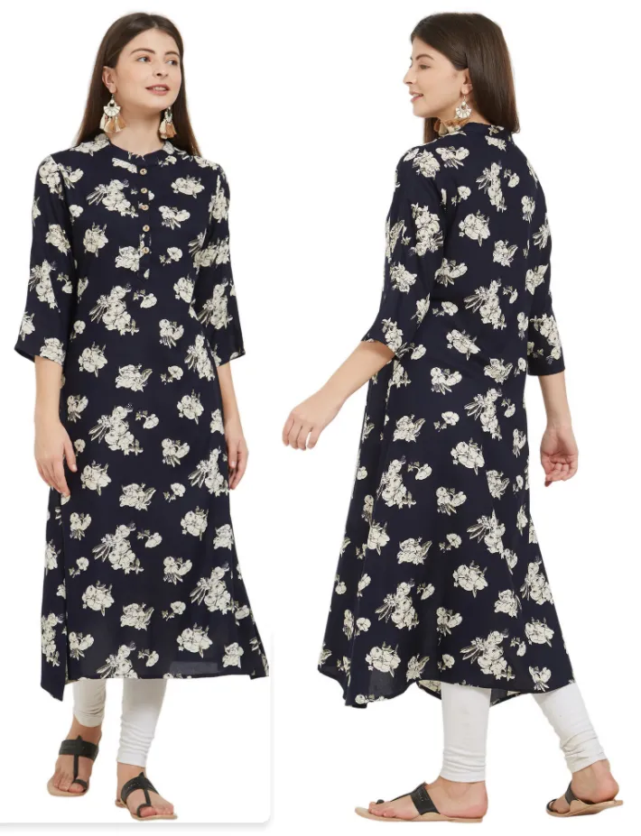 Women'S Navy Blue Color Rayon A-Line Kurta  (1Pc)