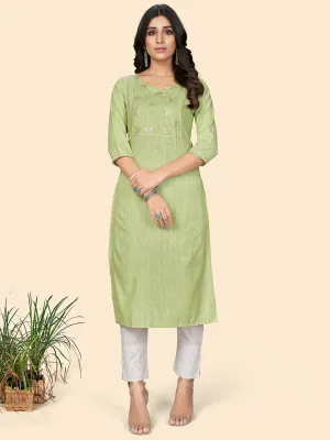 Women'S Printed & Embroidered Straight Cotton Pista Stitched Kurta