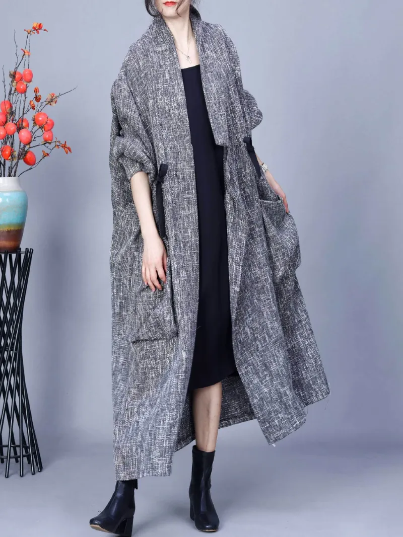 Women's Various Occasions Large Pocket Lace-Up Long Coat