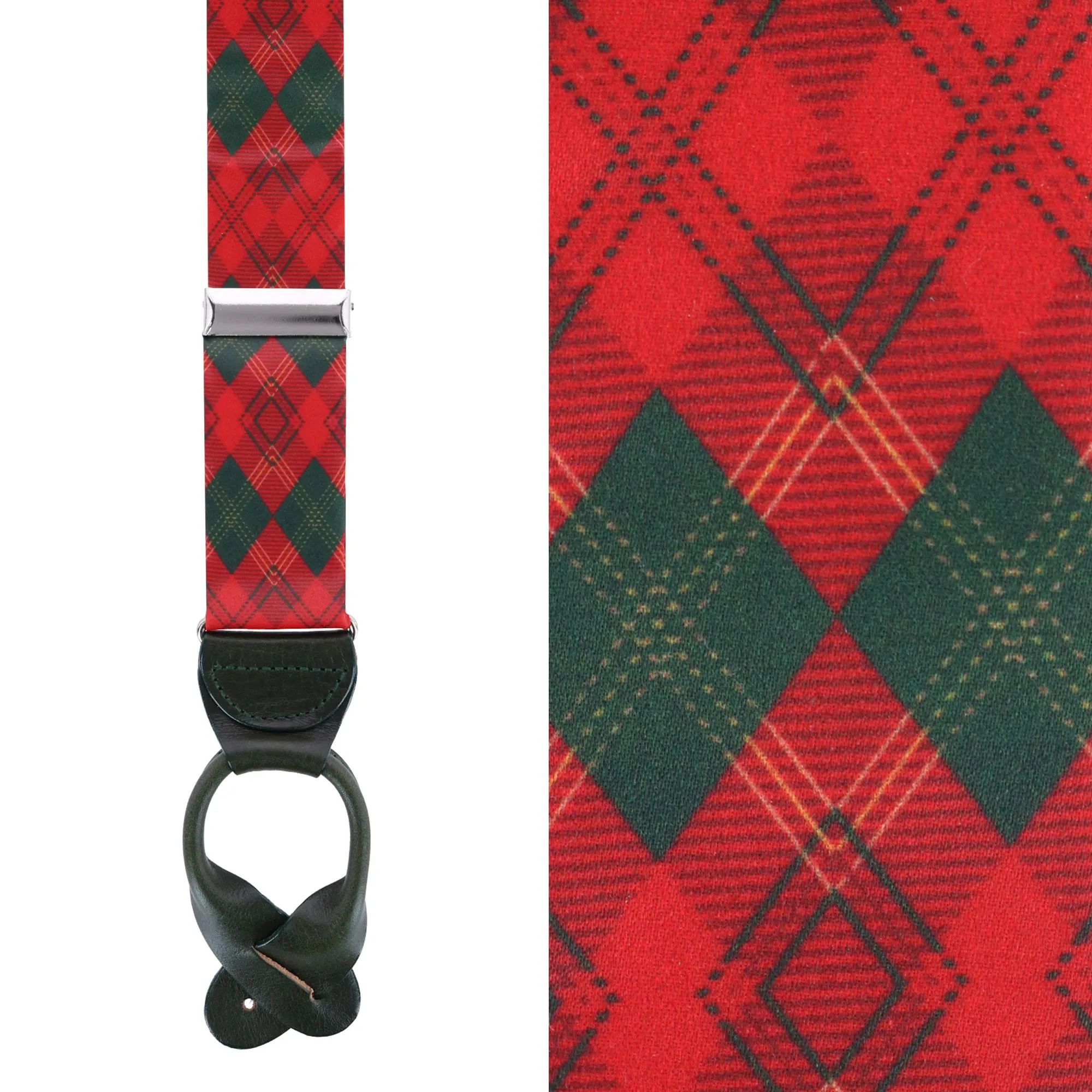 Yule Tartan Diamond Plaid Silk Button End Braces