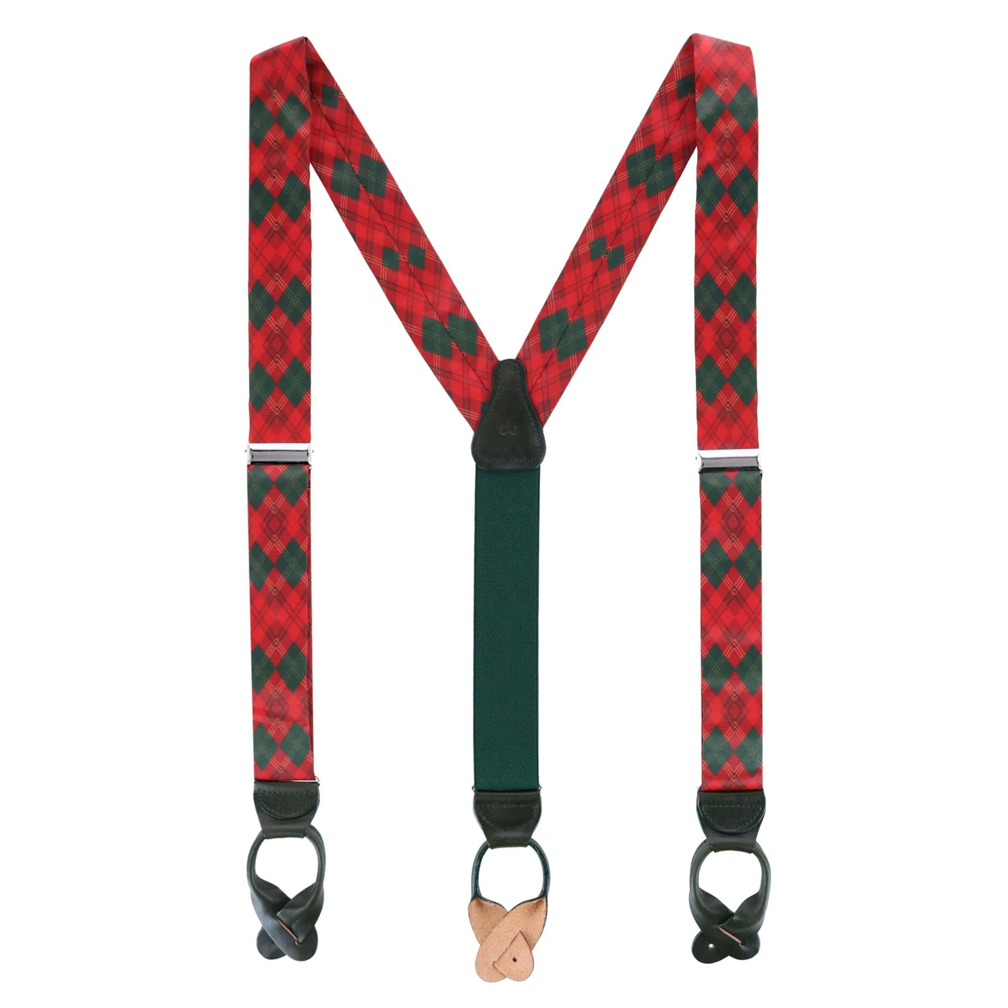 Yule Tartan Diamond Plaid Silk Button End Braces